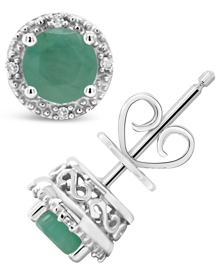 Macy's - Emerald (1 ct. t.w.) and Diamond Accent Stud Earrings in Sterling Silver