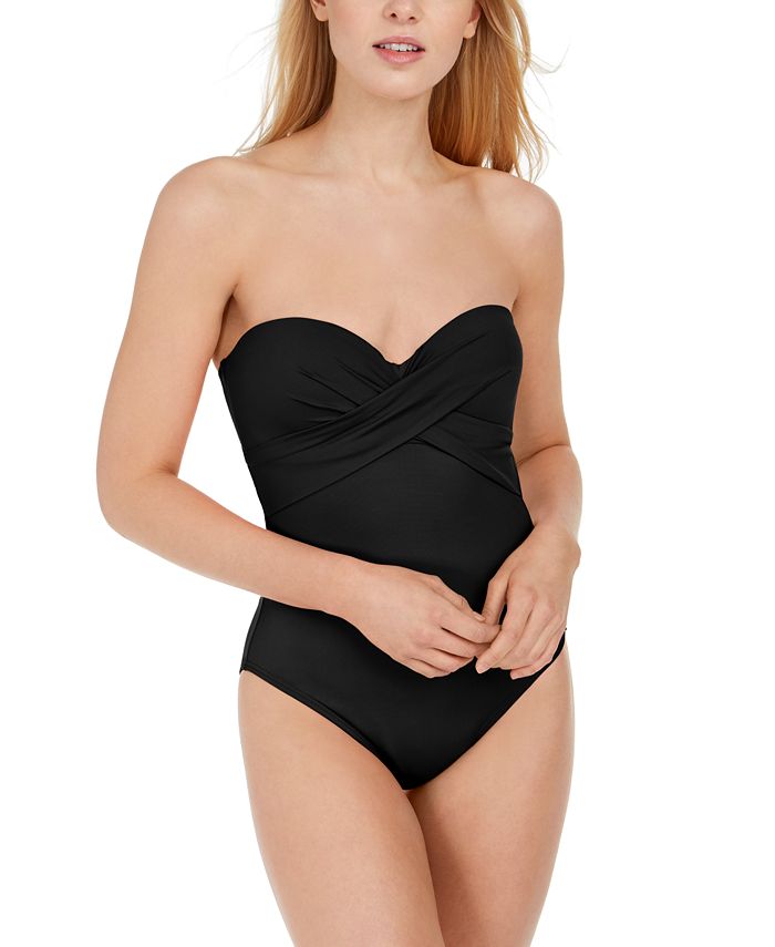 超激安 ケイトスペード レディース ワンピース トップス Shoreside Ruffle Underwire Bandeau One Piece Swimsuit Black 安いそれに目立つ Theblindtigerslidell Com