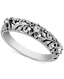 Cubic Zirconia Filigree Band in Silver-Plate