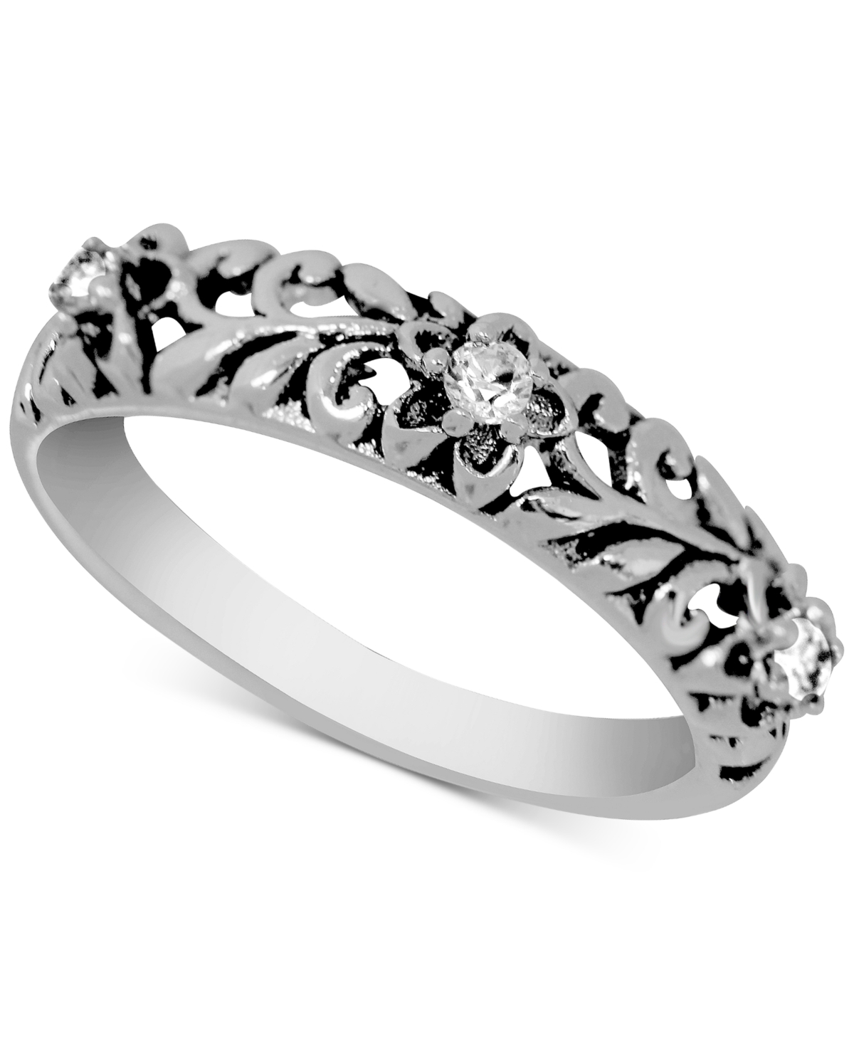 Cubic Zirconia Filigree Band in Silver-Plate - Silver