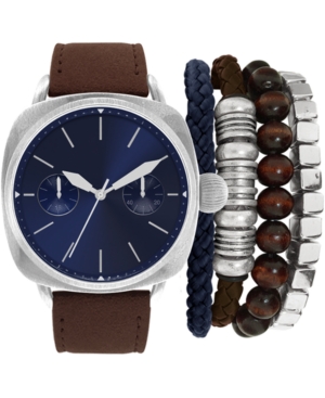 American Exchange Men's Brown Strap Watch 44mm Gift Set