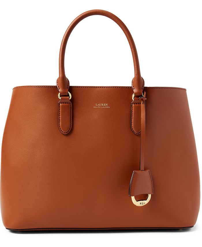 Lauren Ralph Lauren Dryden Marcy Large Leather Satchel Handbag Tan/Orange