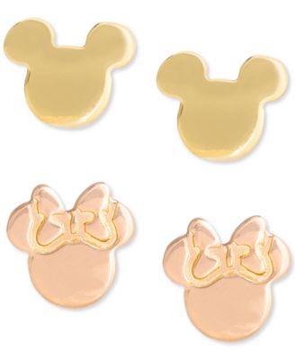 Children's 2-Pc. Set Mickey & Minnie Stud Earrings in 18k Gold- & 18k Rose Gold-Plated Sterling Silver