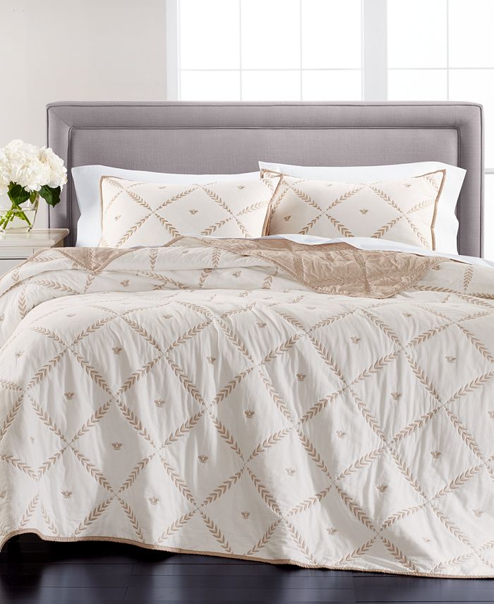 Martha Stewart Quilted Lush Embroidery Bed spread Cappuccino Gold NEW TFI 