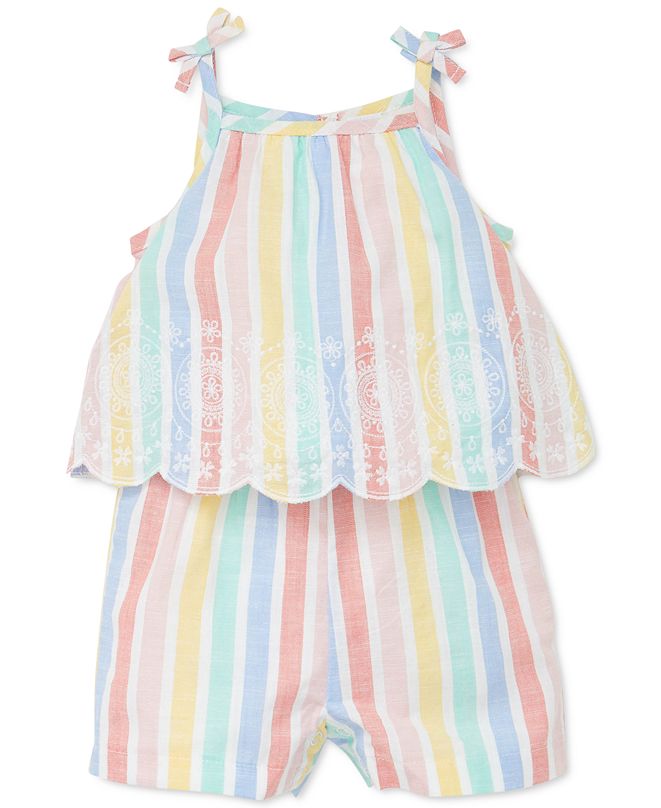 Little Me Baby Girls Rainbow Striped Woven Cotton Romper & Reviews