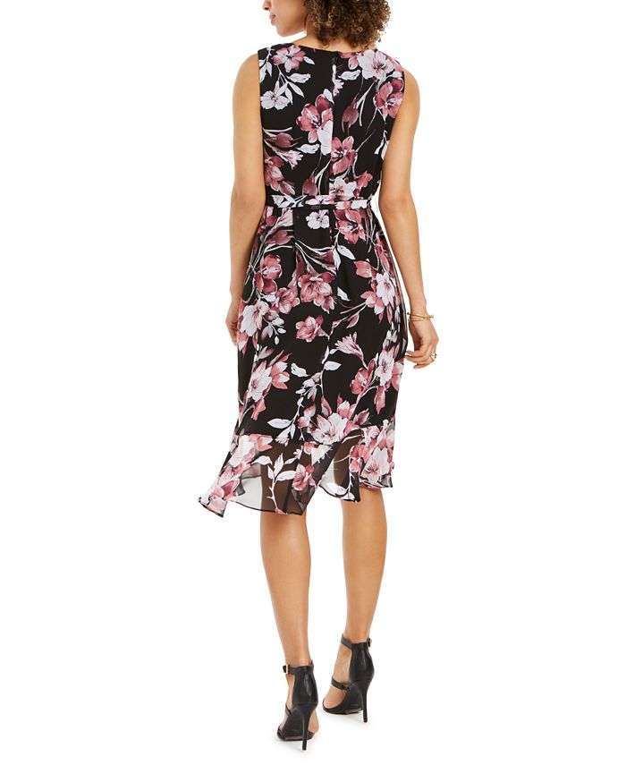 Connected Petite Floral-Print Flounce Dress - Macy's