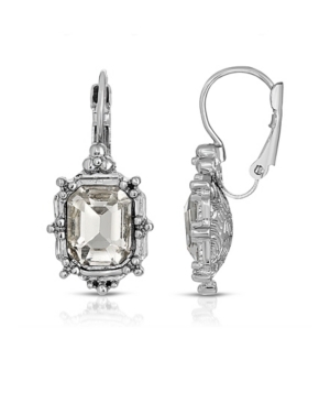image of 2028 Silver-Tone Crystal Square Drop Earrings