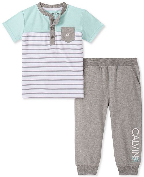 Calvin Klein Baby Boys 2 Pc Henley T Shirt Jogger Pants Set
