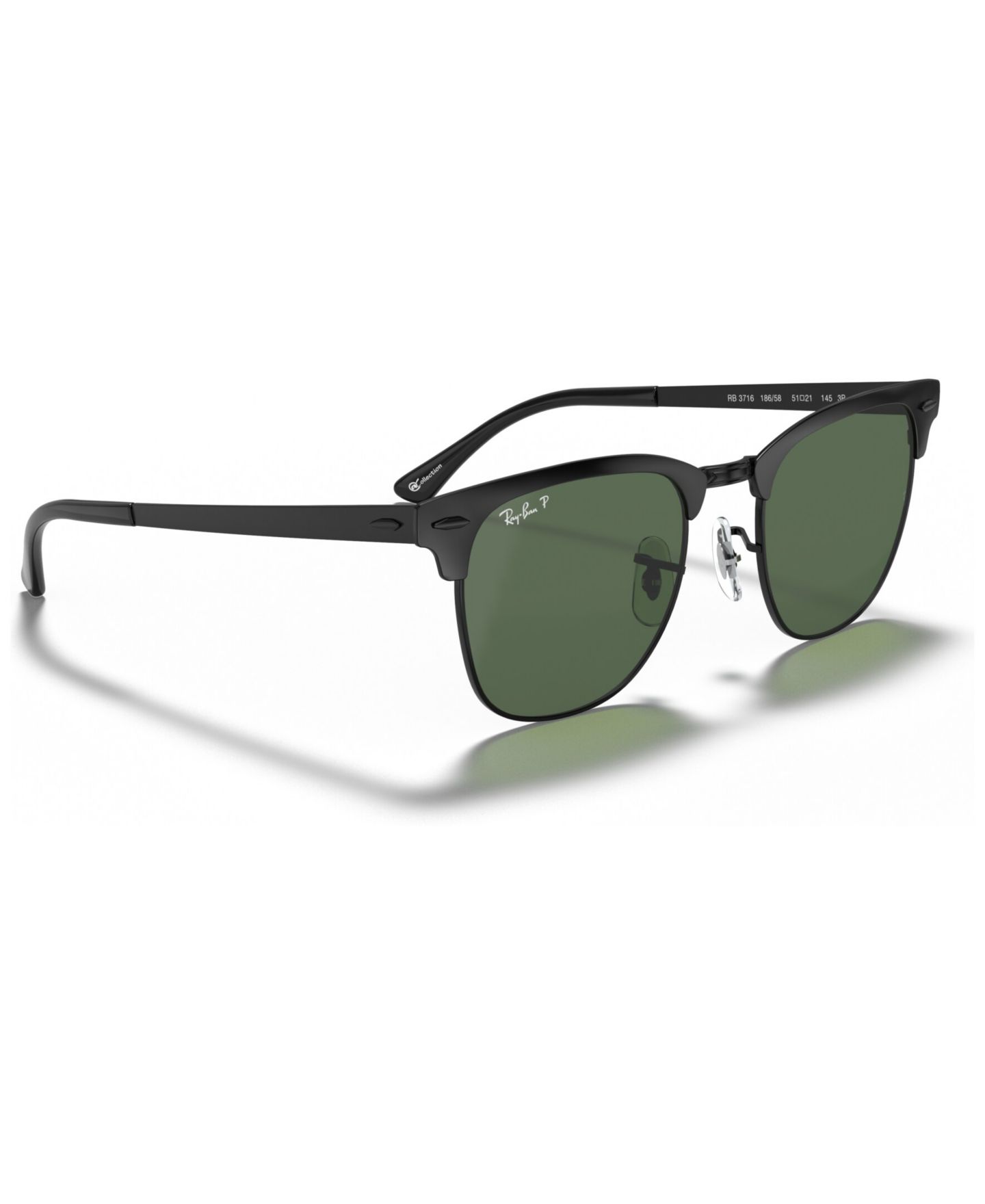 Женские солнцезащитные очки Ray-Ban Polarized Sunglasses, RB3716 Clubmaster, цвет: Чёрный матовый / Зелёный — фото 3