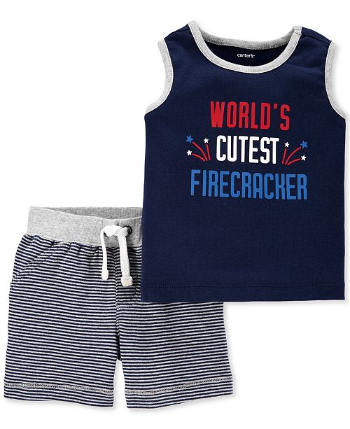 Carter S Baby Boys 2 Pc Firecracker Tank Top Shorts Set
