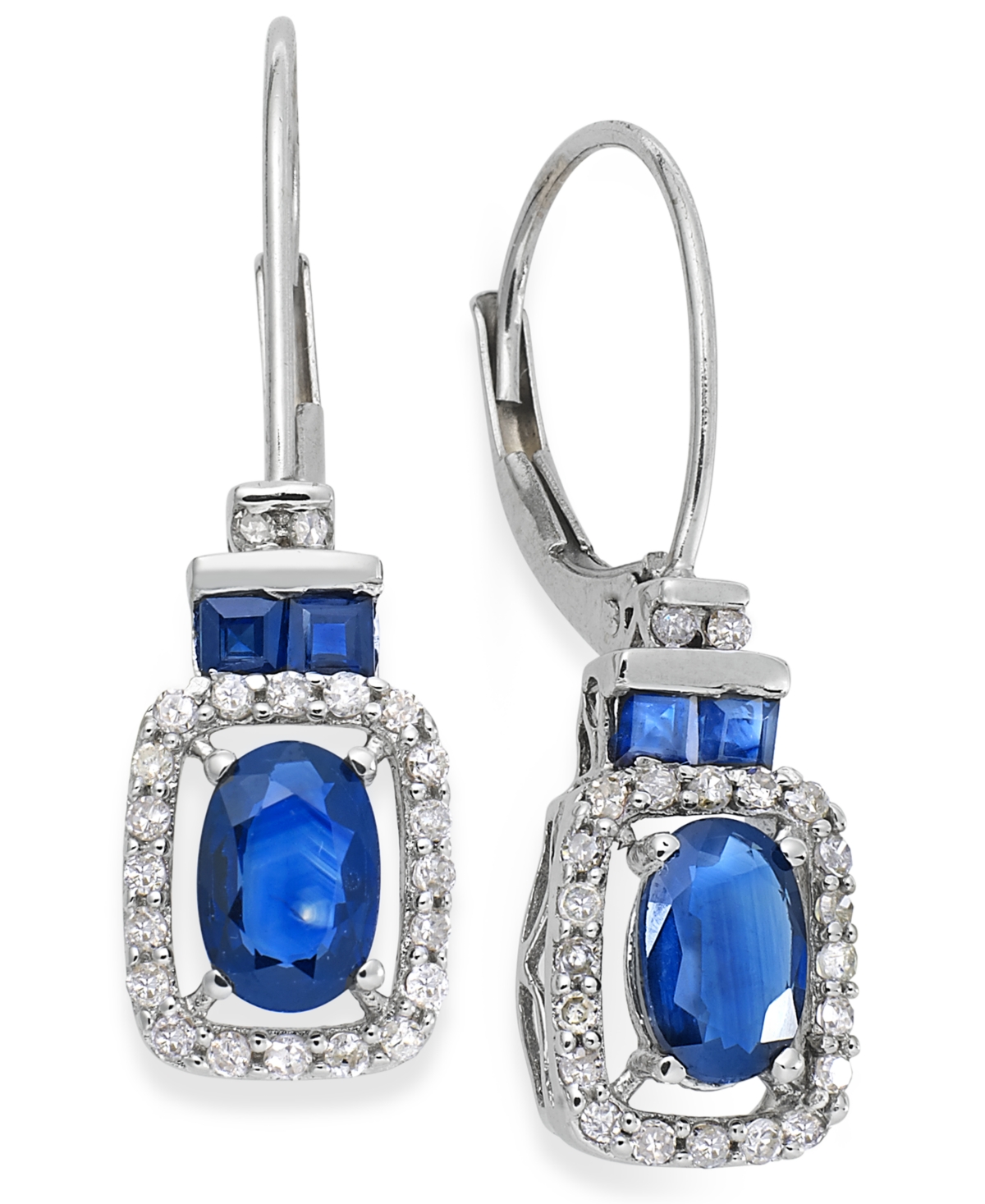 Macy's Sapphire (1-1/5 Ct. T.w.) And Diamond (1/5 Ct. T.w.) Rectangle Drop Earrings In 14k White Gold (also In Sapphire,white Gold