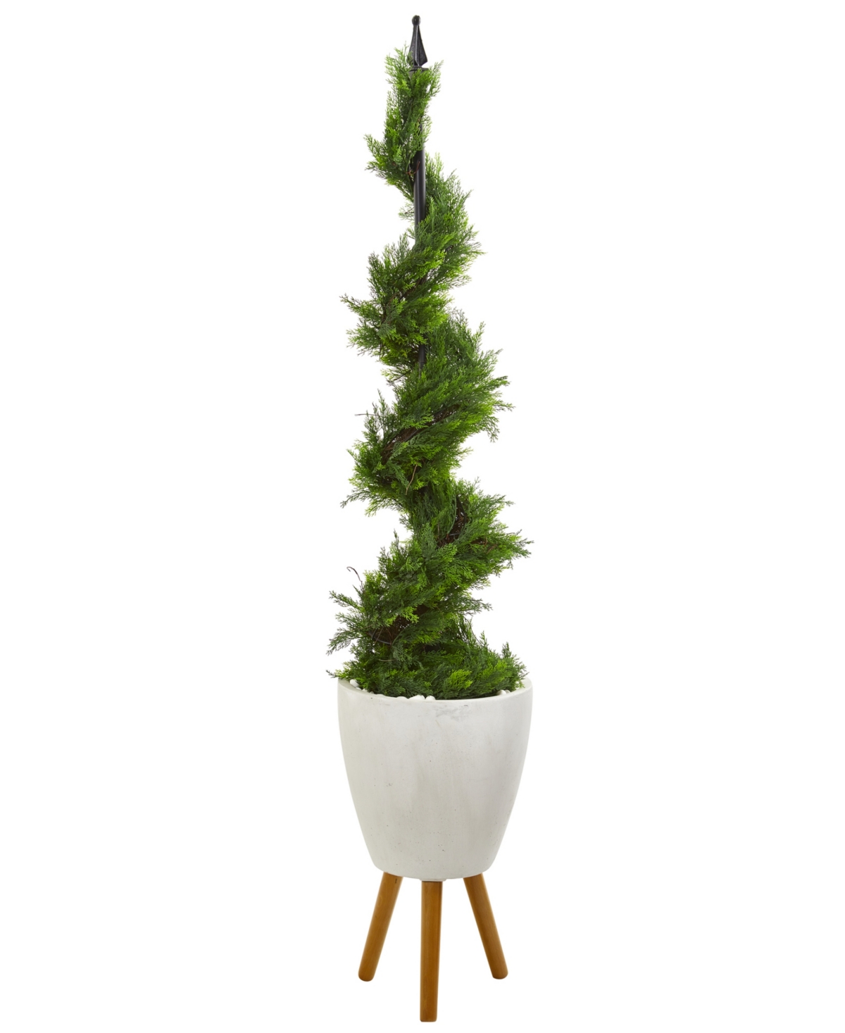 6ft. Cypress Artificial Spiral Topiary Tree in White Planter with Stand - Green