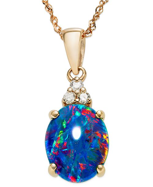 Macy&#39;s 14k Rose Gold Necklace, Opal Triplet and Diamond Accent Pendant & Reviews - Necklaces ...