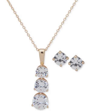 image of Anne Klein Gold-Tone Crystal Stud Earrings & Pendant Necklace, 16