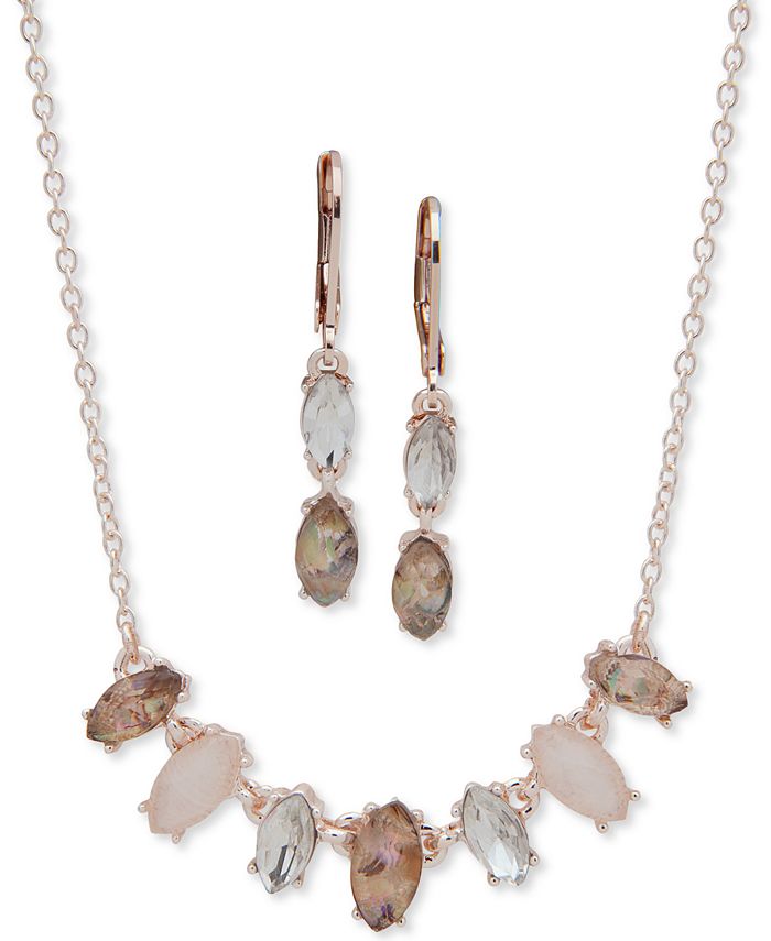 Anne Klein - Gold-Tone Multi-Stone Collar Necklace & Drop Earrings Set