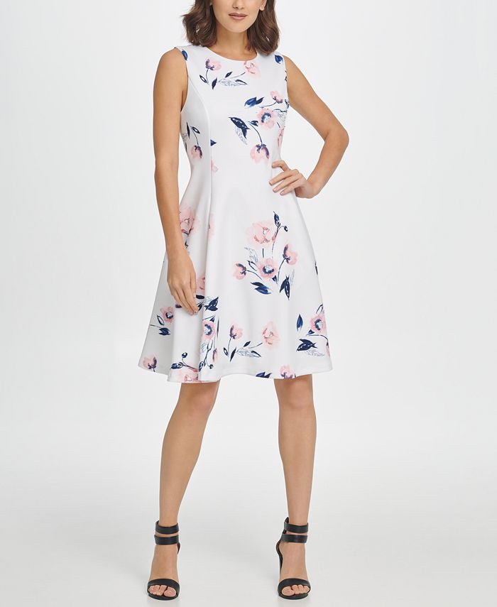 DKNY Sleeveless Soft Floral Fit & Flare Dress - Macy's