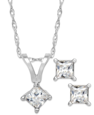 Princess-Cut Diamond Pendant Necklace and Earrings Set in 10k White or Yellow Gold (1/4 ct tw)