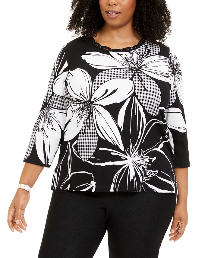 Alfred Dunner Plus Size Floral-Print Top - Macy's