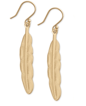 image of Lucky Brand Gold-Tone Feather Drop Earrings