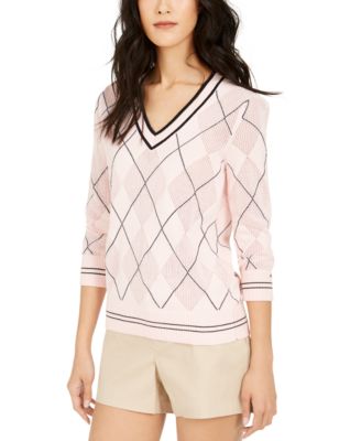 Tommy Hilfiger - Argyle Pointelle Cotton Sweater