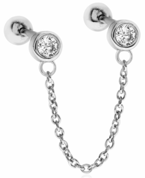 image of Bodifine Double Cubic Zirconia Sterling Silver- Tone Ear Chain Studs