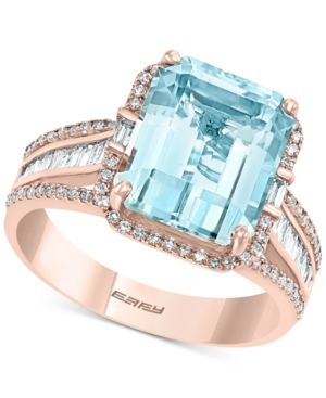 image of Effy Aquamarine (3-7/8 ct. t.w.) & Diamond (1/2 ct. t.w.) Emerald-Cut Halo Statement Ring in 14k Rose Gold
