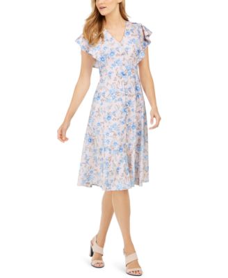 Calvin Klein - Flutter-Sleeve Floral Dress
