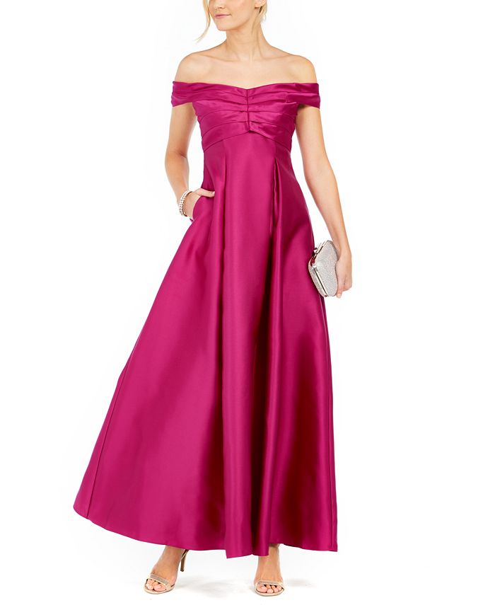 Adrianna Papell Off-The-Shoulder Satin Gown & Reviews - Dresses - Women ...
