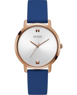 image of Guess Women-s Diamond-Accent Blue Silicone Strap Watch 40mm