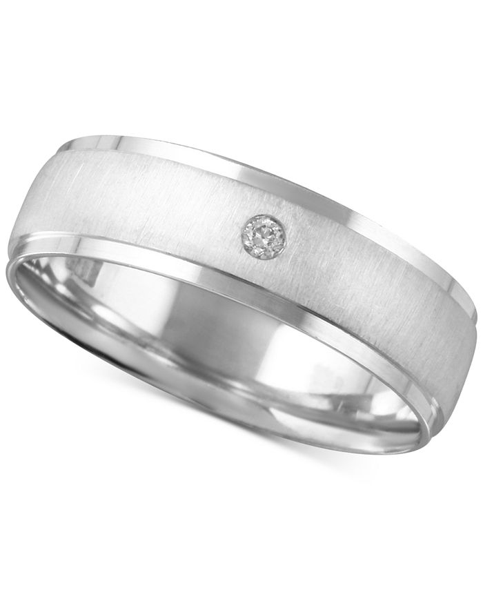 Macy's Men's Diamond Accent Textured Band in White Gold - Macy's