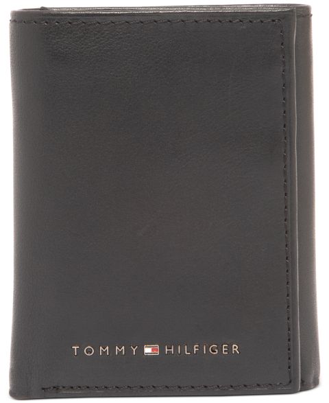 Мужской кожаный кошелёк Tommy Hilfiger тройного сложения, цвет: Рыжевато-коричневый