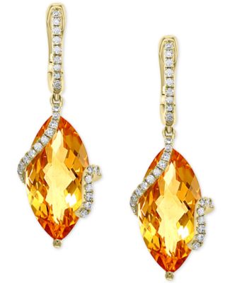 EFFY&reg; Citrine & Diamond Drop Earrings in 14k Gold (Also available in Pink Amethyst, Green Amethyst and London Blue Topaz)