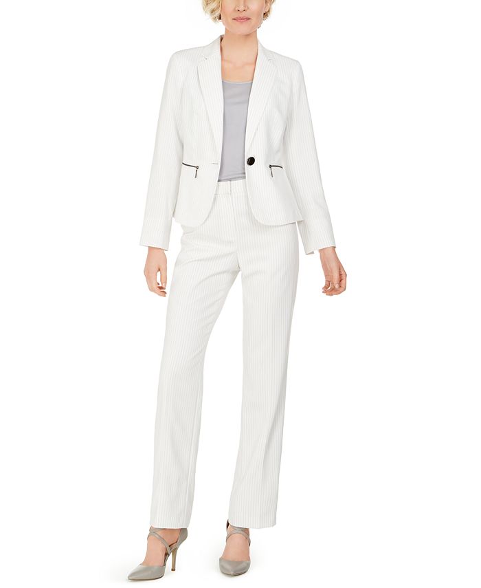 Le Suit One-Button Zip-Pocket Pinstripe Pantsuit & Reviews - Wear to ...