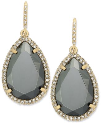 ABS by Allen Schwartz - Earrings, Gold-Tone Dark Gray Crystal Pave Teardrop Earrings