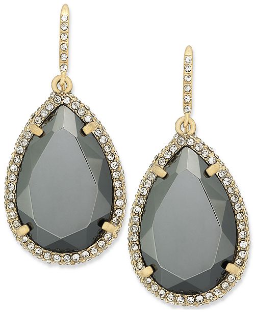 ABS by Allen Schwartz Earrings, GoldTone Dark Gray Crystal Pave