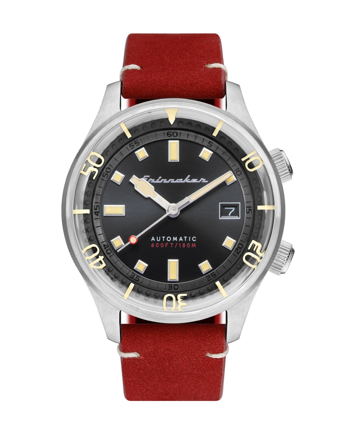 Men's Bradner Automatic Red Genuine Leather Strap Watch 42mm - Red