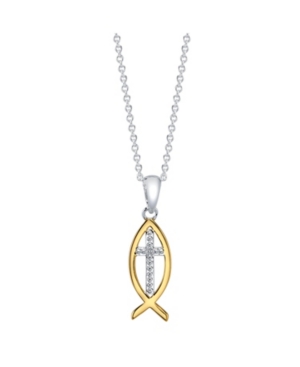 image of Gratitude & Grace Two-Tone Cubic Zirconia Jesus Fish Pendant Necklace
