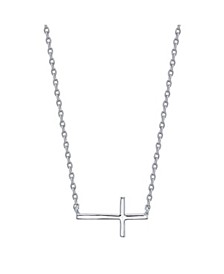 Thin East West Cross Station Plated Silver Necklace