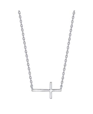 Unwritten Thin East West Cross Station Fine Plated Silver Necklace