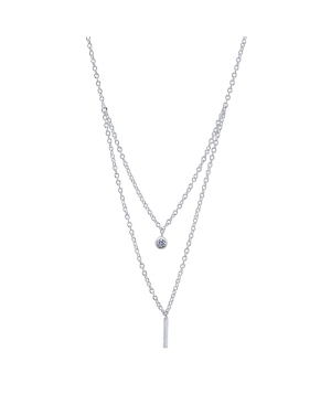 image of Unwritten Round Cubic Zirconia and Bar Duo Necklace in Fine Silver Plate