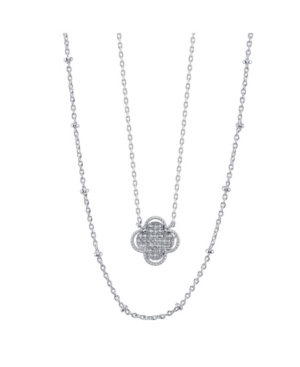 image of Unwritten Fine Silver Plated Gold Cubic Zirconia Flower Duo Necklace with Beaded Second Chain