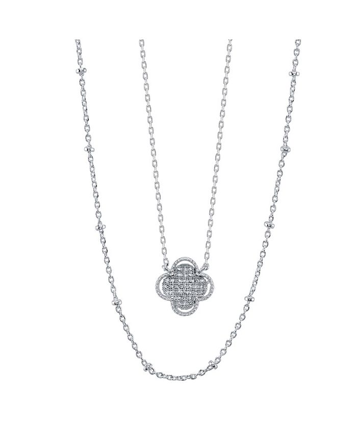 Unwritten - Fine Silver Plated Gold Cubic Zirconia Flower Duo Necklace with Beaded Second Chain