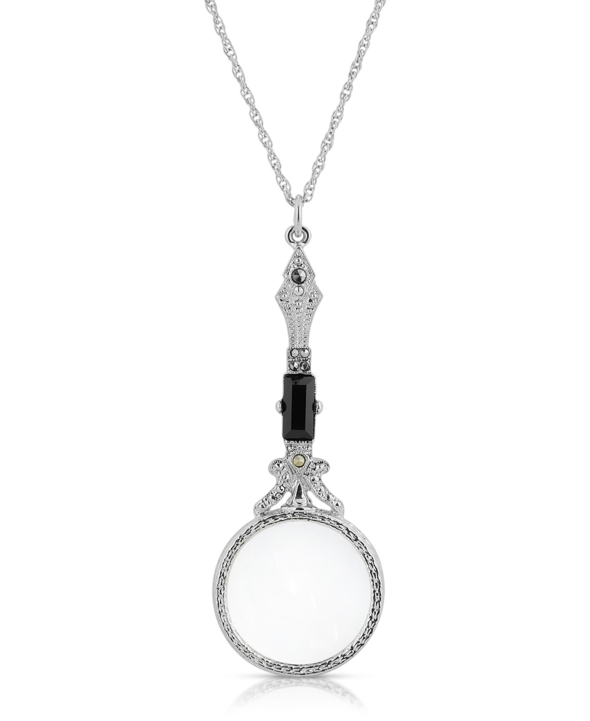 2028 Silver-tone Black And Hematite Magnifier Necklace