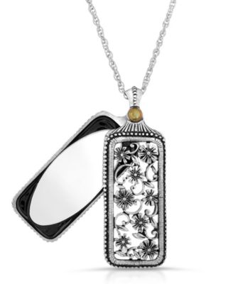 Women's Pewter Flower Filigree Mirror Necklace