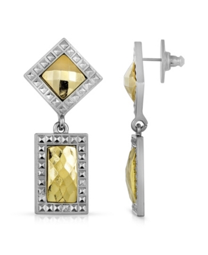 image of 2028 Silver- Tone Gold-Tone Stone Double Drop Square Earrings
