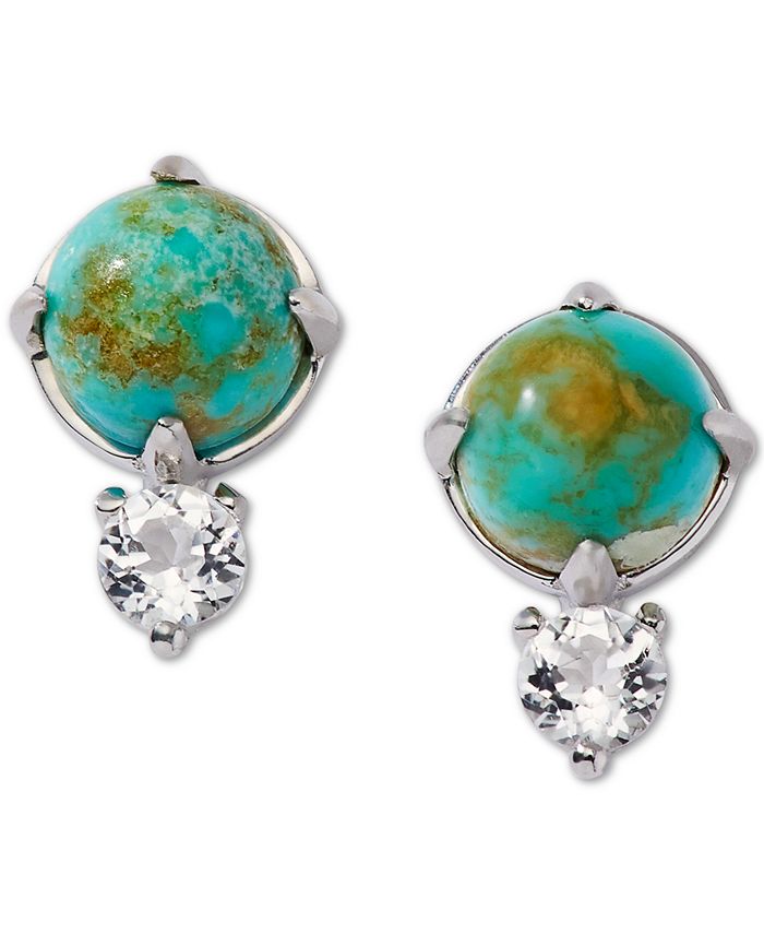 AVA NADRI - Silver-Tone Turquoise (8mm)& Crystal Stud Earrings