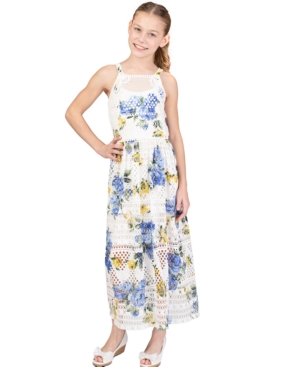 Big Girls Printed Floral Knit Crochet Lace Maxi Dress
