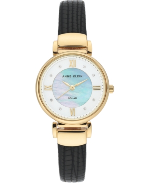 image of Anne Klein Women-s Considered Solar-Powered Black Vegan Leather Strap Watch 30mm
