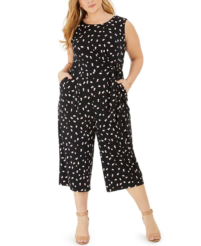 Jessica Howard Plus Size Double-Dot Jersey Jumpsuit - Macy's