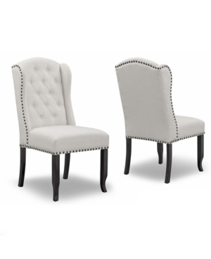 Glamour Home Set of 2 Alen Fabric Dining Chair Wing Chair with Tufted Buttons and Nail Heads